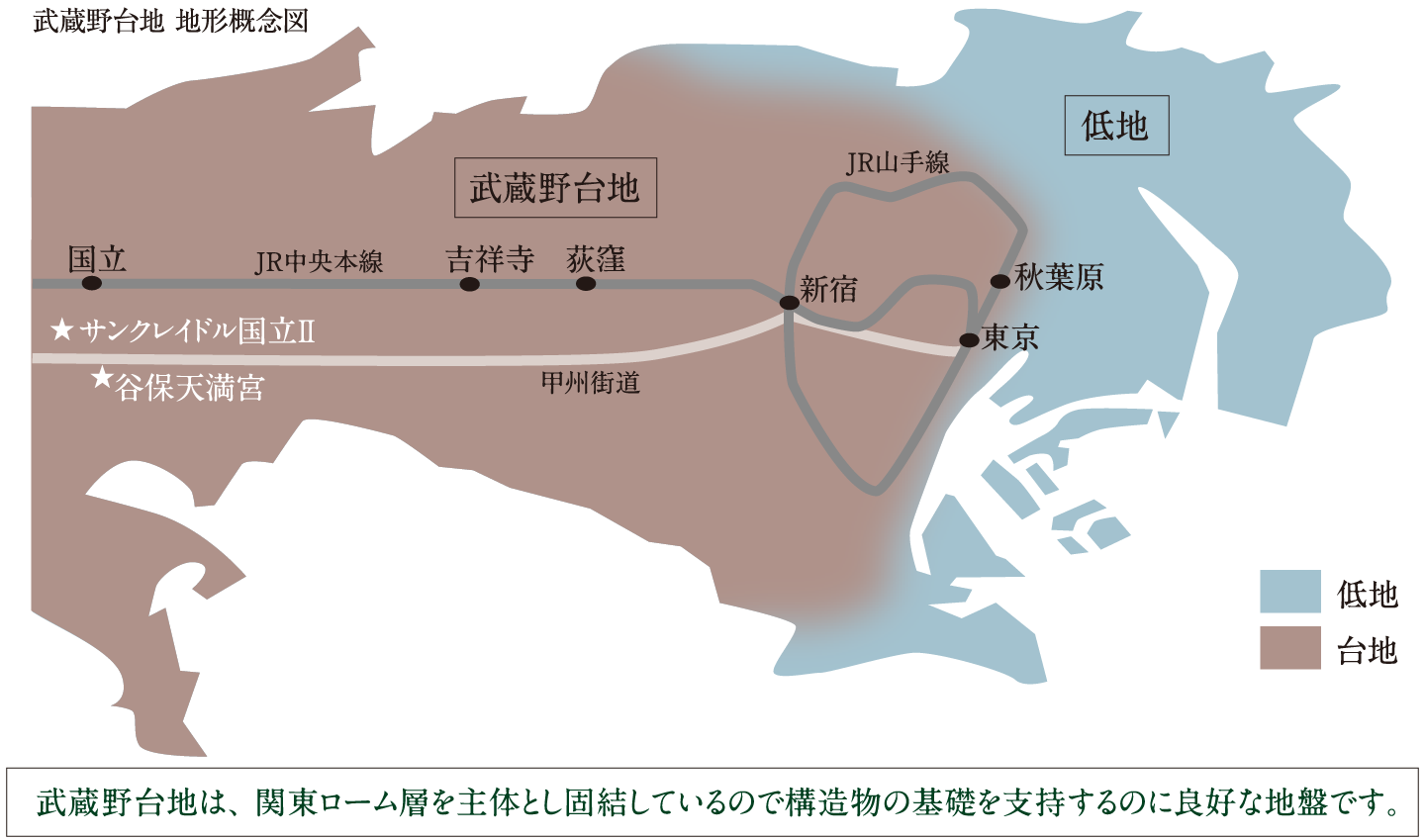 武蔵野台地　地形概念図